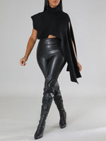 Asymmetric Turtleneck Knit Cape