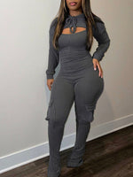 Cropped Hoodie & Cargo Jumpsuit Set