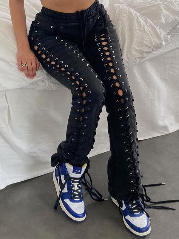 Black Lace-Up Pants