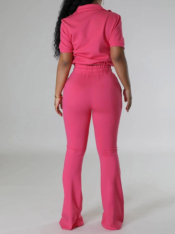 Solid Zip Top & Drawstring Pants Set