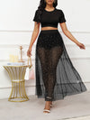 Solid Tee & Studded Sheer Skirt Set