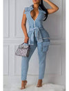 Zip-Front Sleeveless Denim Jumpsuit