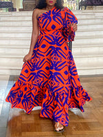 Printed One-Shoulder Maxi Dress