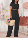 Solid Tee & Wide-Leg Pants Set--Clearance