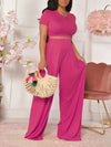 Solid Tee & Wide-Leg Pants Set--Clearance