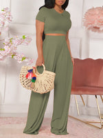 Solid Tee & Wide-Leg Pants Set--Clearance