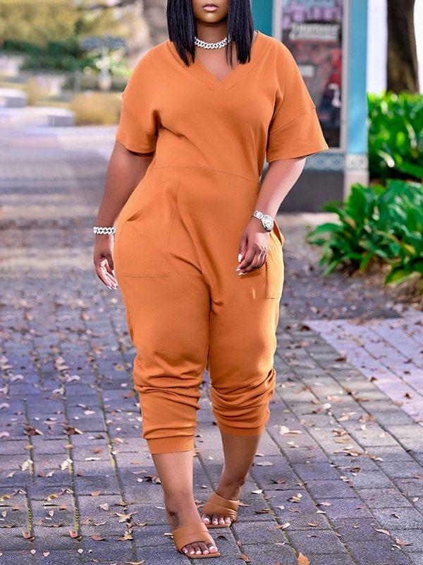 Solid V-Neck Jumpsuit