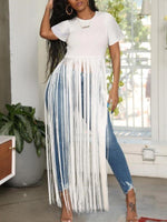 Fringe-Combo Short-Sleeve Top