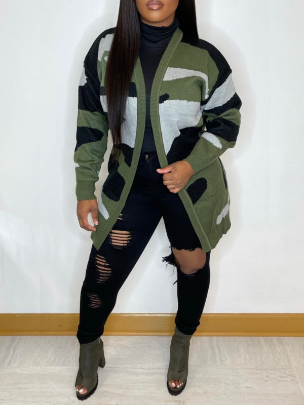 Camo Open-Front Cardigan