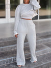 Solid Cropped Sweatshirt & Wide-Leg Pants Set