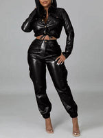 Faux-Leather Jacket & Jogger Pants Set