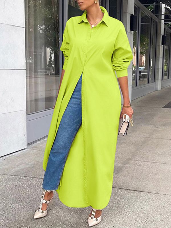 Solid Slit Shirt Dress