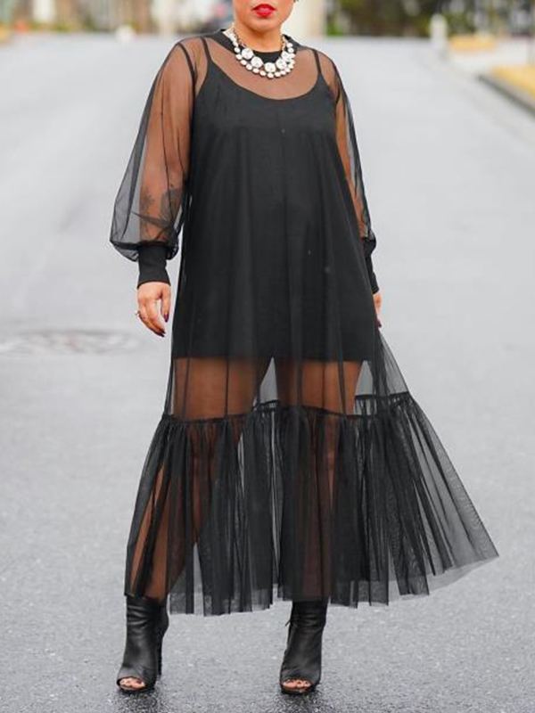 Ruffle Sheer Dress with Cami Dress