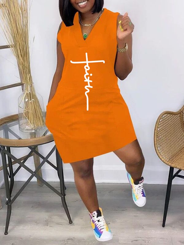 Logo V-Neck Sleeveless Dress