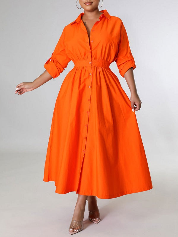 Solid Cinched-Waist Shirt Dress