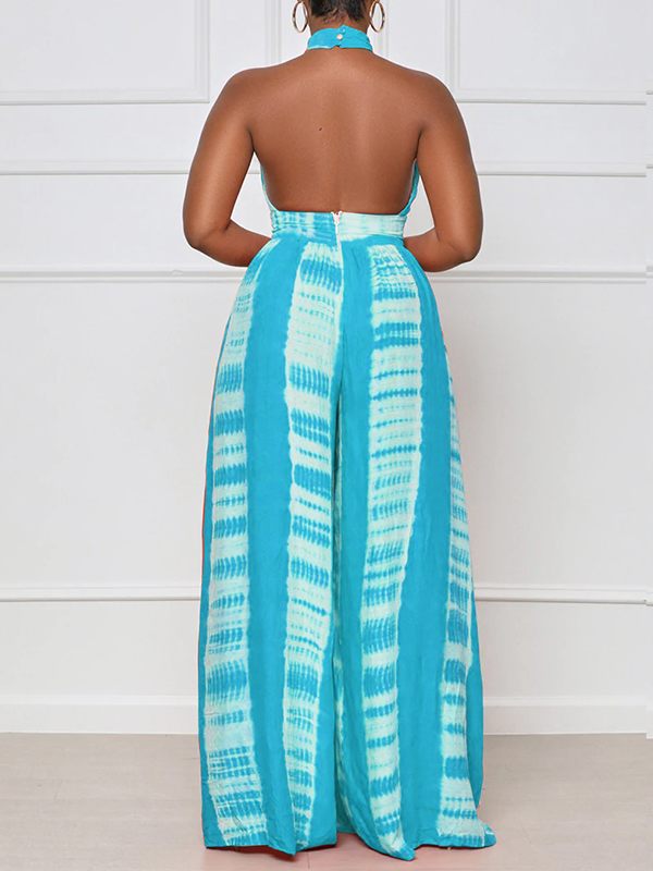 Printed Halter Wide-Leg Jumpsuit