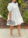 Queensofly Puff-Sleeve Ruffle Dress