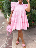 Queensofly Puff-Sleeve Ruffle Dress