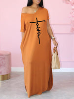 Logo V-Neck Slit Dress-Clearance