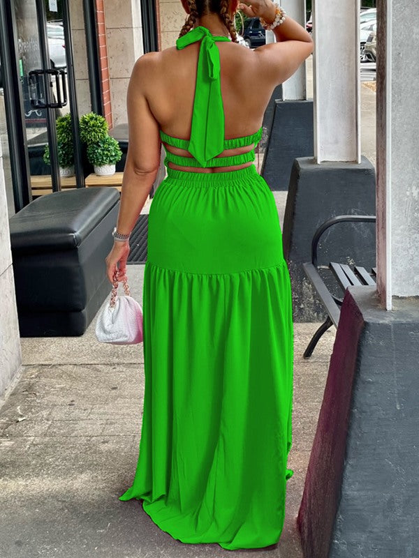 Sleeveless Elastic-Waist Maxi Dress