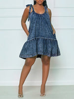 Tied Ruffle Denim Dress--Clearance