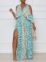 Printed Cold-Shoulder Slit Dress