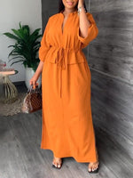 V-Neck Drawstring Slit Dress--Clearance