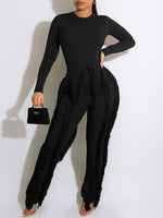 Solid Bodysuit & Fringe Pants Set--Clearance