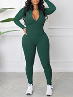 Zip-Front Ribbed Jumpsuit