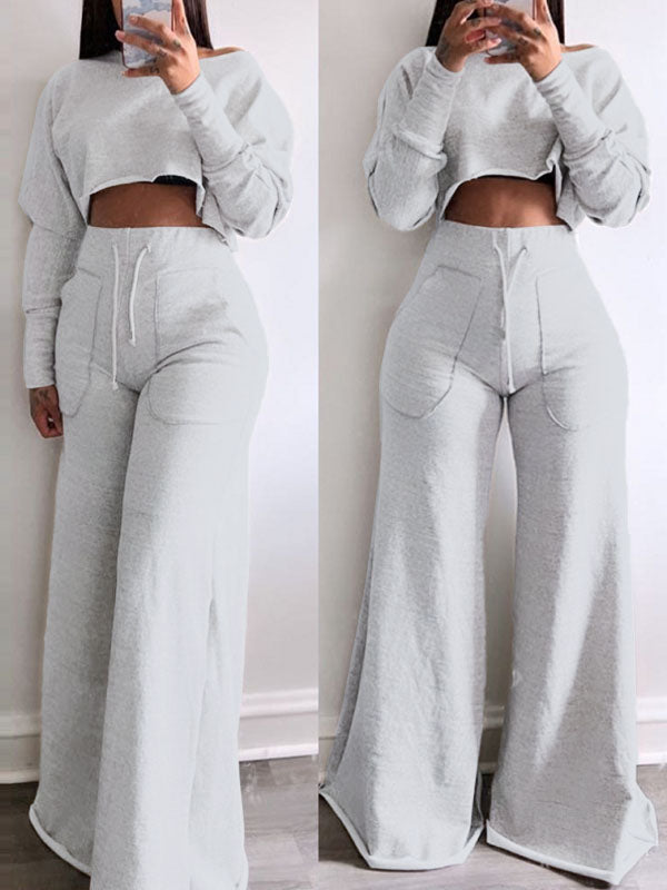 Raw-cut Sweatshirt & Wide-Leg Pants Set