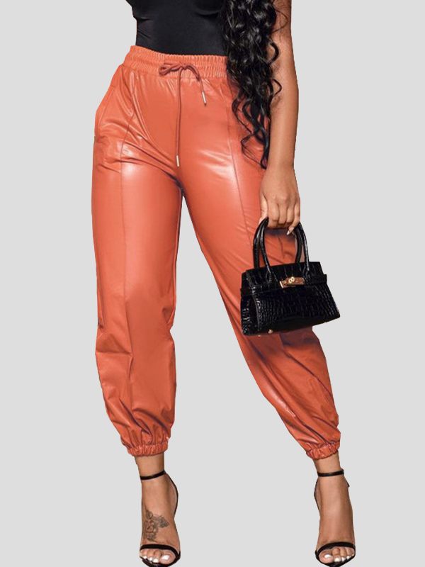 Drawstring Faux-Leather Jogger Pants