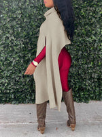 Asymmetric Turtleneck Knit Cape