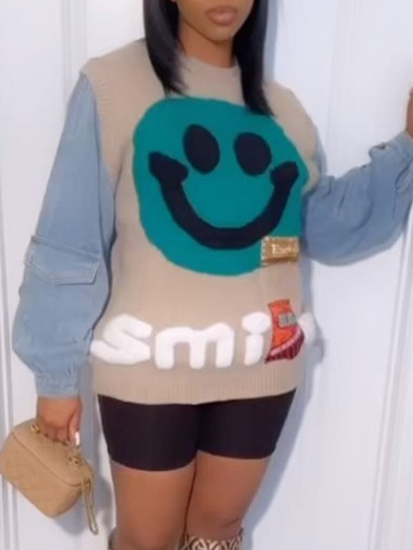 Denim Combo Smile Sweater