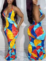 Colorblock Halter Dress