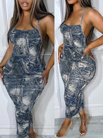 Denim-Print Cami Dress