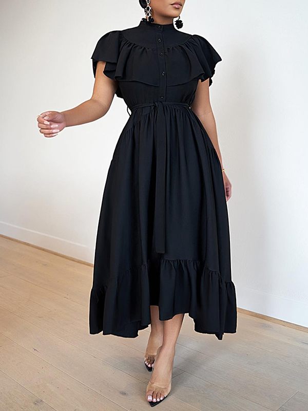 Solid Ruffle Shirt Dress