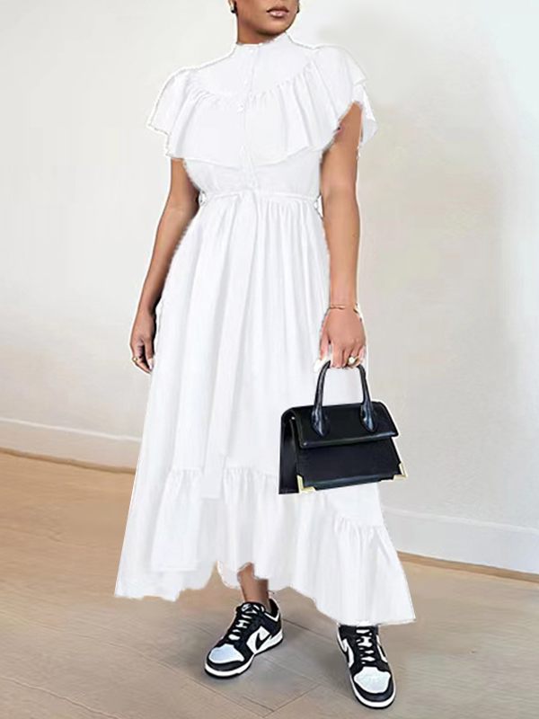 Solid Ruffle Shirt Dress