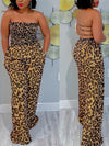 Leopard Smocked Strapless Jumpsuit