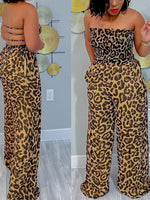 Leopard Smocked Strapless Jumpsuit