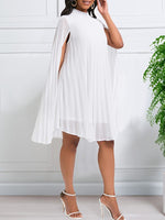 Solid Pleated Cape Dress