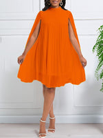 Solid Pleated Cape Dress