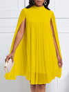 Solid Pleated Cape Dress