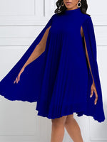 Solid Pleated Cape Dress