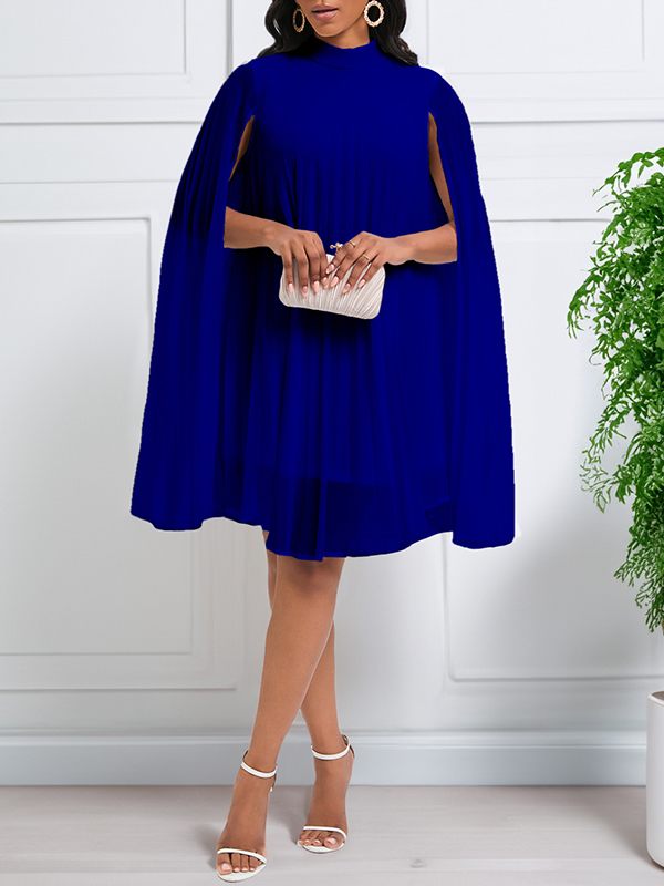 Solid Pleated Cape Dress