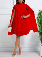 Solid Pleated Cape Dress