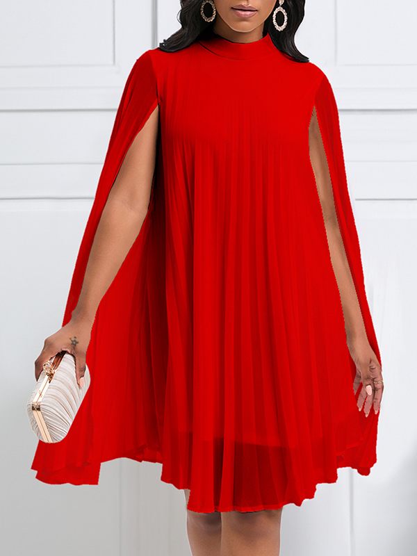 Solid Pleated Cape Dress