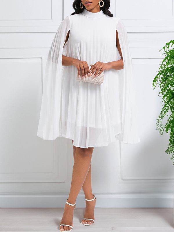 Solid Pleated Cape Dress