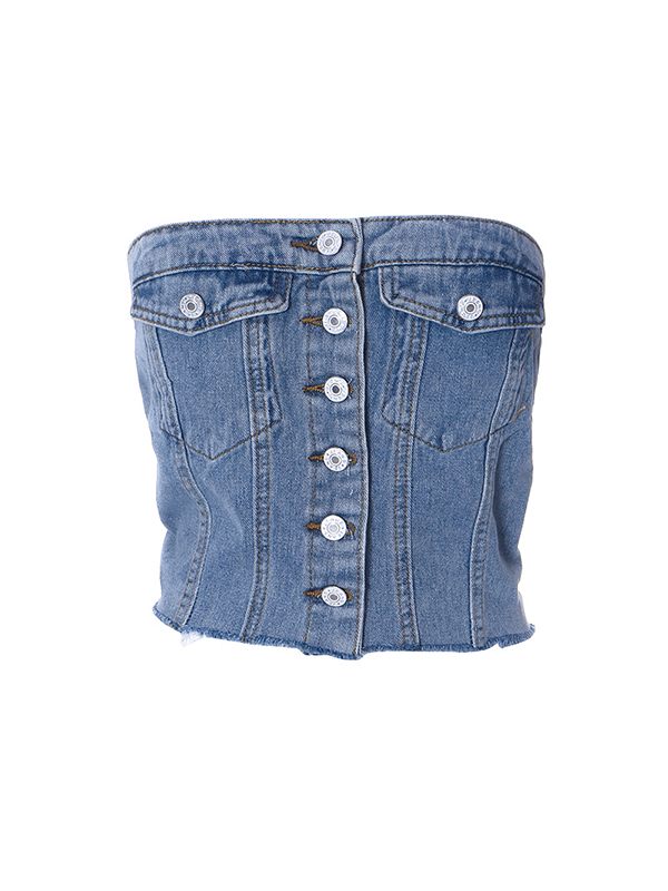 Button-Front Denim Top