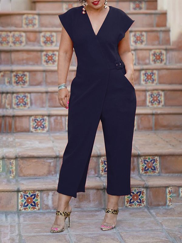 V-Neck Overlapped Jumpsuit