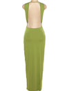 Plunge Backless Twisted Slit Dress--Clearance